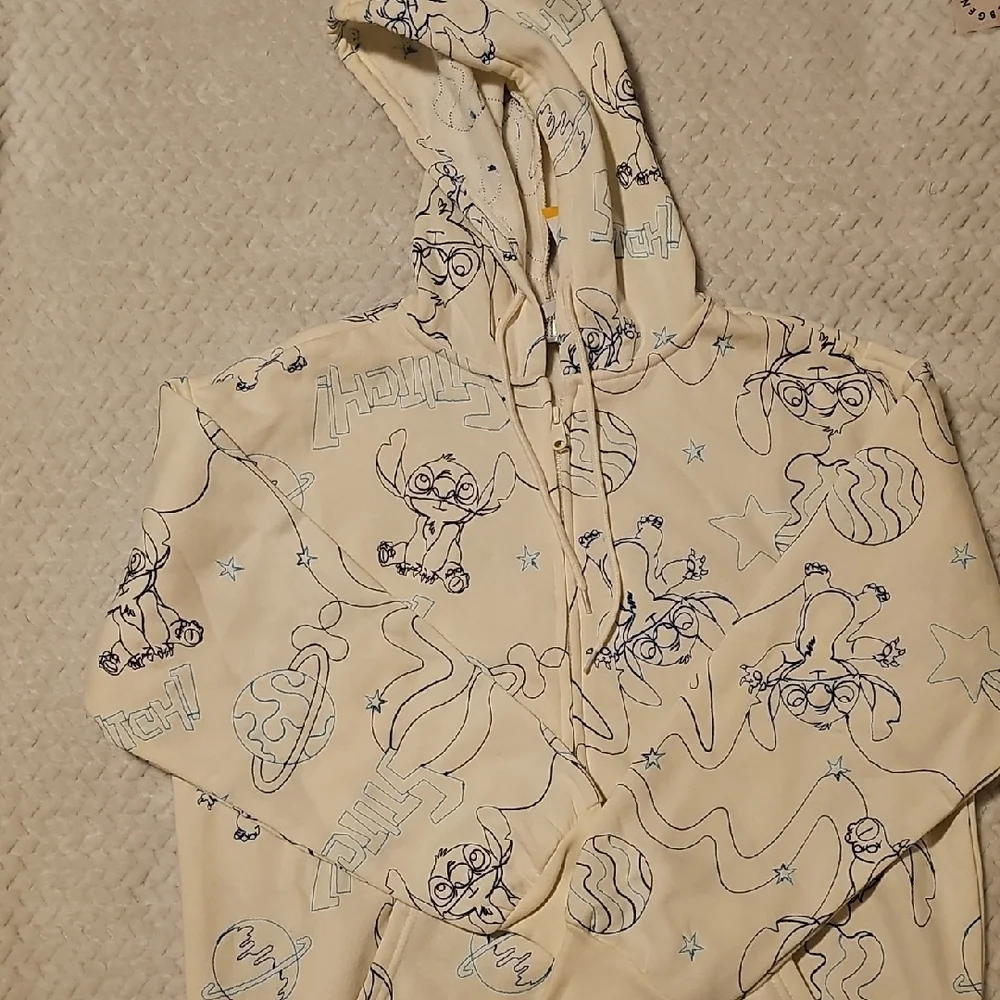 Cream Graphic Hoodie with Cartoon Print